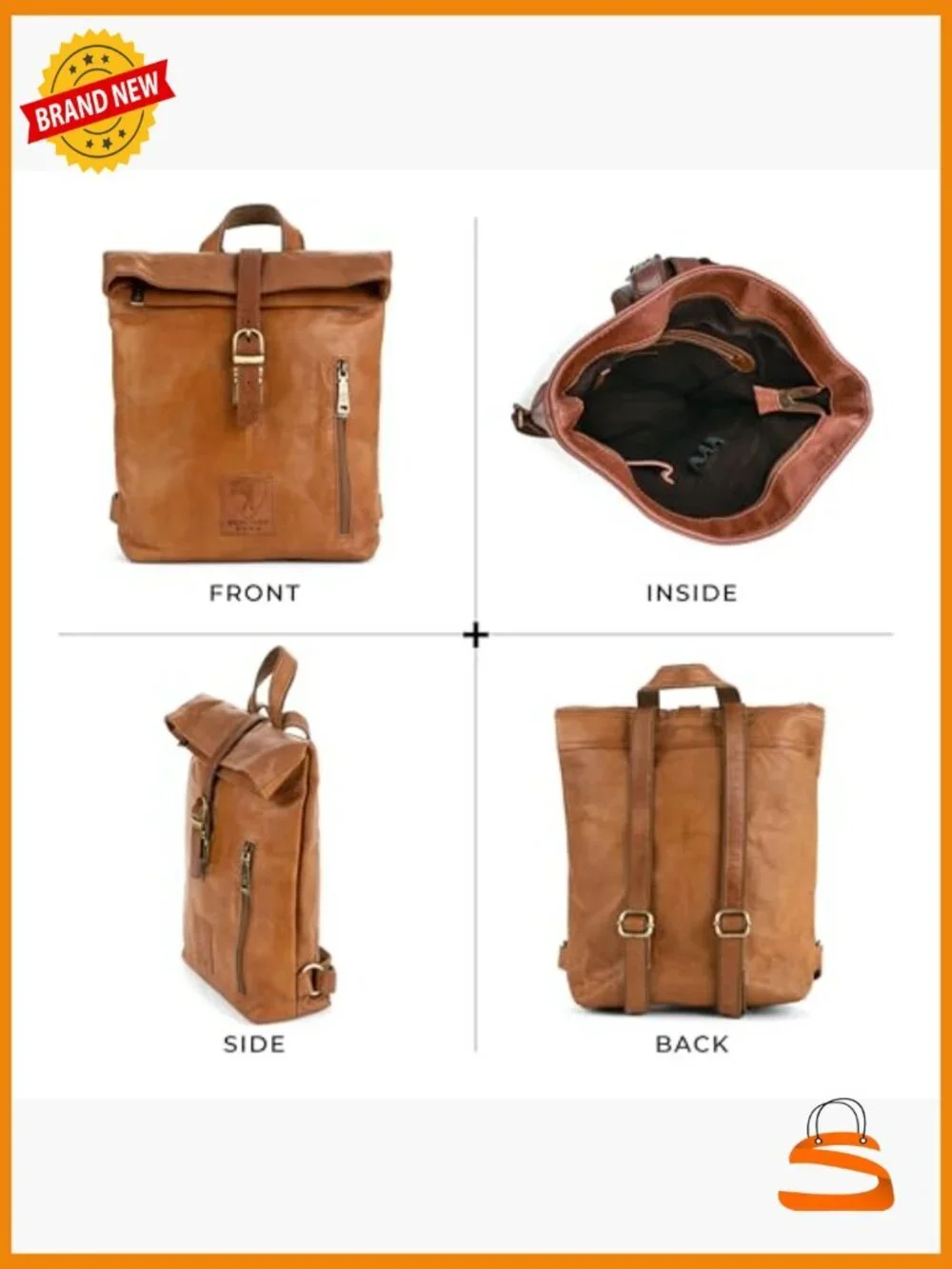 Vintage Genuine Leather Backpack for Women - Small Daypack with Roll-Top Closure